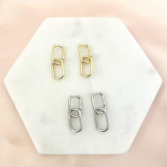 925 Sterling Silver Link Earrings Dangle Chain Earrings Minimalist Earrings - Picture 2 of 8